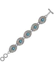 18K Yellow Gold and Sterling Silver Bracelet with Framed Blue Topaz Accents