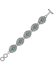 18K Yellow Gold and Sterling Silver Bracelet with Framed Blue Topaz Accents
