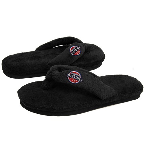 Detroit Pistons Ladies Black Plush Thong Flip Flop Slippers (9/10)