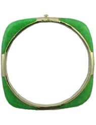 Green Jade Squared Bangle, 14k Gold