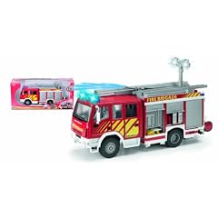 Dickie Spielzeug 203444537 - Iveco Fire Engine, Iveco Feuerwehrfahrzeug mit Friktion, Blaulicht, Sound, manuelle Wasserspritze, ausziehbare Leiter, bewegliche Teile, Zubeh�r, circa 30 cm, Try Me, rot/wei�