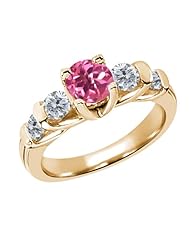 1.88 Ct Round Pink Mystic Topaz G/H Diamond 18K Yellow Gold Ring