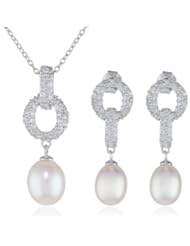 Bella Pearl Dangling Pearl Necklace and Earrings Jewelry Set