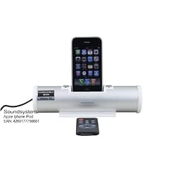 Soundsystem Apple Iphone iPod Touch 2G 3G, 3GS 4G Classic.. weiss. Batteriebetieb 6 Stunden Playback. Micro Hifi stereo Dockingstation Audiosystem Anlage mit Fernbedienung & Lautsprecher 2 x 3 Watt, Farbe weiss - silber