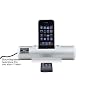 Soundsystem Apple Iphone iPod Touch 2G 3G, 3GS 4G Classic.. weiss. Batteriebetieb 6 Stunden Playback. Micro Hifi stereo Dockingstation Audiosystem Anlage mit Fernbedienung & Lautsprecher 2 x 3 Watt, Farbe weiss - silber