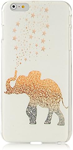 iPhone 6 Plus Case MOLLYCOOCLE Fashion Style Painted PC Cover Case White Skin Phone Back Cover Shell Protective Shell with Golden Bling Star Elephant Pattern for Iphone 6 Plus (5.5") Cover Case