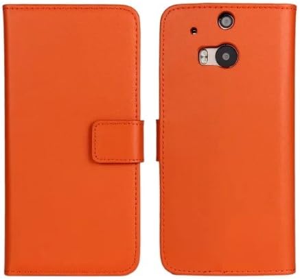 HTC One M8 Case, Obring® Stand Feature Wallet Case Premium Synthetic Leather Wallet Case Flip Cover with Credit Card ID Holder for HTC One M8 (Orange)