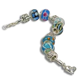 Balalabeads Beautiful Silver Plated 7.13cm Bracelet 'Ocean Treasures' Collection - with Six Handmade Lampwork Glass Beads and Four Metal Spacer Beads