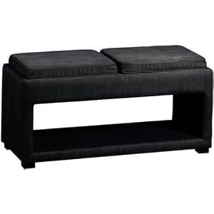 Soho Double Ottoman W/ Reversible Tray, 20Hx42W, BLACK