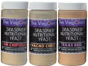 NEW! Chef-Created SEASONED Nutritional Yeasts! Natural "Flavors of the South" Sampler THREE PACK: Fortified!