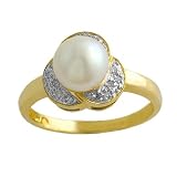 Freshwater Cultured Pearl & 0.10 Cttw Diamond 14k Yellow Gold Floral Ring Size 7