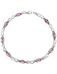 10k White Gold Double Loop Tennis Bracelet w/ 0.05 Carat Brilliant Cut Diamonds & 2.25 Carats Oval Cut Pink Topaz Stones, 1/8 in. (3.5mm) wide