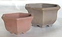 2 HEXAGONAL UNGLAZED BONSAI CACTUS SUCCULENT POTS 3&4"