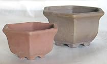2 HEXAGONAL UNGLAZED BONSAI CACTUS SUCCULENT POTS 3&4"