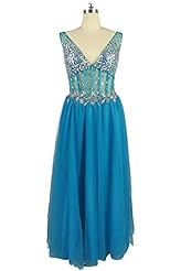 V-neck Crystal Sleeveless Tulle Evening Dress/Homecoming Dress/Prom Dress/Wedding Party Dress 