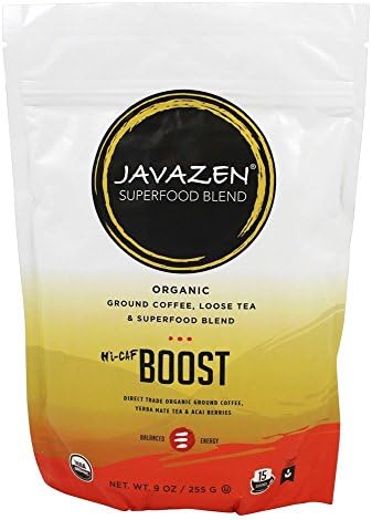 Javazen - Organic Ground Coffee, Loose Tea & Superfood Blend Hi-Caf Boost - 9 oz.
