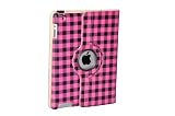 AXIOM iPad 2 360 Degree Rotating Magnetic Leather Case Smart Cover Grid Pink