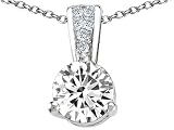 1.31 cts Genuine Round White Topaz and Diamond Pendant - 14kt White or Yellow Gold