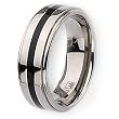 Ridged Edge Black Enamel Polished Titanium Ring (8.0 mm) - Sizes 7-13