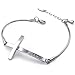 Three Keys Jewelry Womens Cubic Zirconia Stainless Steel Bracelet, Sideways Cross Charm, Silver