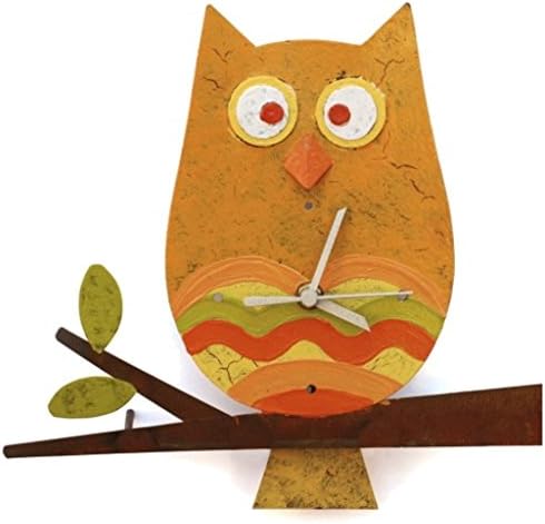 PENDULUM WALL CLOCK - LOS OXIDOS - OWL - RECYCLING METAL - FAIR TRADE (Yellow)