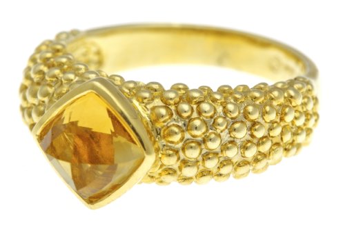 14K Yellow Gold over .925 Sterling Silver Designer Beaded Ring With 7.5mm Citrine