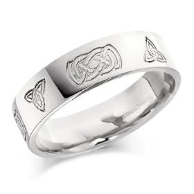 House of Williams 18ct White Gold Gents 6mm Celtic Wedding Ring Engraved with Celtic Knots and Plaits