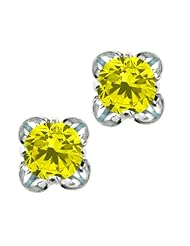 1.60 Ct Round Canary Diamond 925 Sterling Silver Earrings