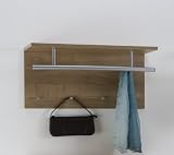 TIDY Wall Mounted Coat Hooks Rack Stand With Coat Rail & Storage Shelf in Rich Oak Colour by DMF