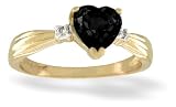 14K Yellow Gold Genuine Heart Black Onyx and Diamond Ring