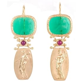Tagliamonte - 14k Yellow Gold Green Venetian Cameo w  Tourmaline Earrings by Amazon.com Collection
