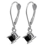 14k White Gold Princess Cut Black Diamond Dangle Earrings (1 cttw)