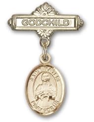 Gold Filled Baby Badge with St. Kateri Charm and Godchild Badge Pin