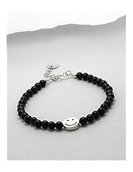 Black Agate Bracelet In 92.5 Sterling Silver