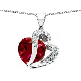 10.30 cttw 925 Sterling Silver 14K White Gold Plated Lab Created Heart Shape Ruby Pendant