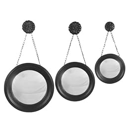 Product Image Set of 3 Round Convex Mirrors - Rubbed Black