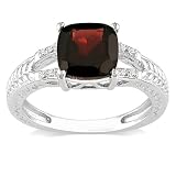 Sterling Silver Garnet and Diamond Ring (.04 cttw), Size 8
