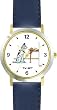 Harlequin Great Dane Dog Cartoon or Comic - JP Animal - WATCHBUDDY&reg; DELUXE TWO-TONE THEME WATCH - Arabic Numbers - Blue Leather Strap-Size-Women's Size-Small