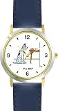Harlequin Great Dane Dog Cartoon or Comic - JP Animal - WATCHBUDDY&reg; DELUXE TWO-TONE THEME WATCH - Arabic Numbers - Blue Leather Strap-Size-Women's Size-Small