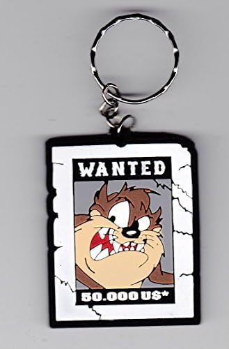 (TZ6) TAZ-MANIA WANTED Tasmanian Devils Game Cartoon Movie Rubber Keychain / Key-ring 1.5"x2"