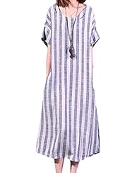 Striped Print Summer Linen  Shirt  Dress