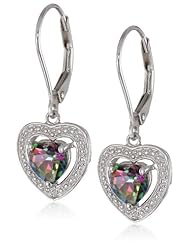 Sterling Silver Mystic Green Topaz and Diamond Heart Earrings (0.01 cttw, G-H Color, I2-I3 Clarity)