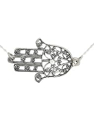 Antique Style 925 Sterling Silver Sideways Hamsa Hand Pendant Necklace