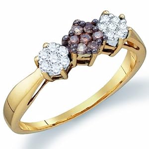 Brown Chocolate Diamond Ring Three Stone Cluster Yellow Gold (1/4 ct.tw.), size 5