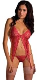 Rene Rofe 2-Piece Lace Garter Bralet and Thong Set, Black, Small/Medium