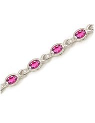 10K White Gold Oval Pink Topaz and Diamond Bracelet