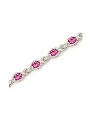 14K White Gold Oval Pink Topaz and Diamond Bracelet by Jewelry Mountain