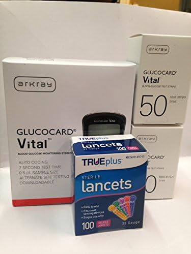 Arkray Glucocard Vital Blood Glucose Monitoring System + 100 Glucocard Blood Glucose Test Strips + 100 TRUEplus Lancets (33 Gauge)
