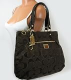 Coach Poppy Signature Lurex Glam Tote Chocolate Brown
