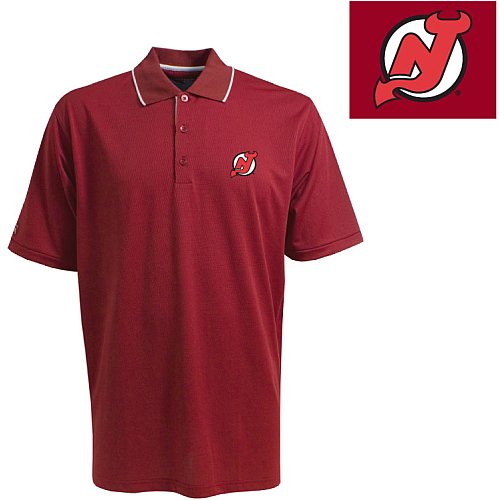 Antigua Men's NHL New Jersey Devils Exceed Desert Dry Short Sleeve Polo, Dark Red/White, XX-Large